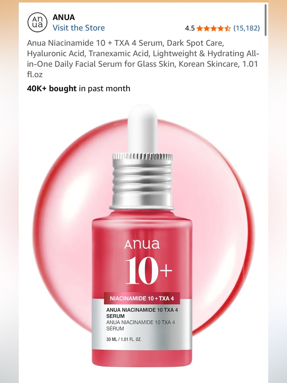 Anua 10+ Niacinamide + TXA Hydrating Serum — Pink